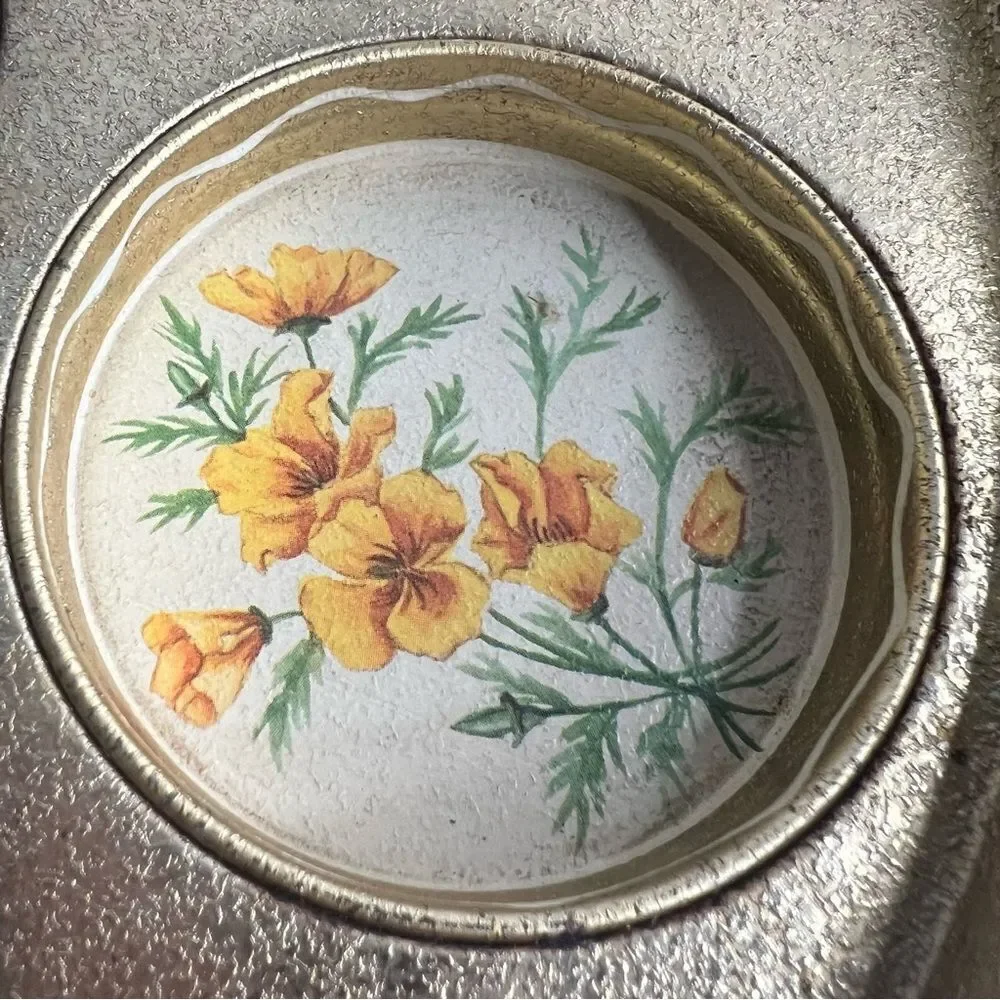 Vintage MCM Arkansas Floral Serving Tray Tin Barware Drink 7 Tumblers